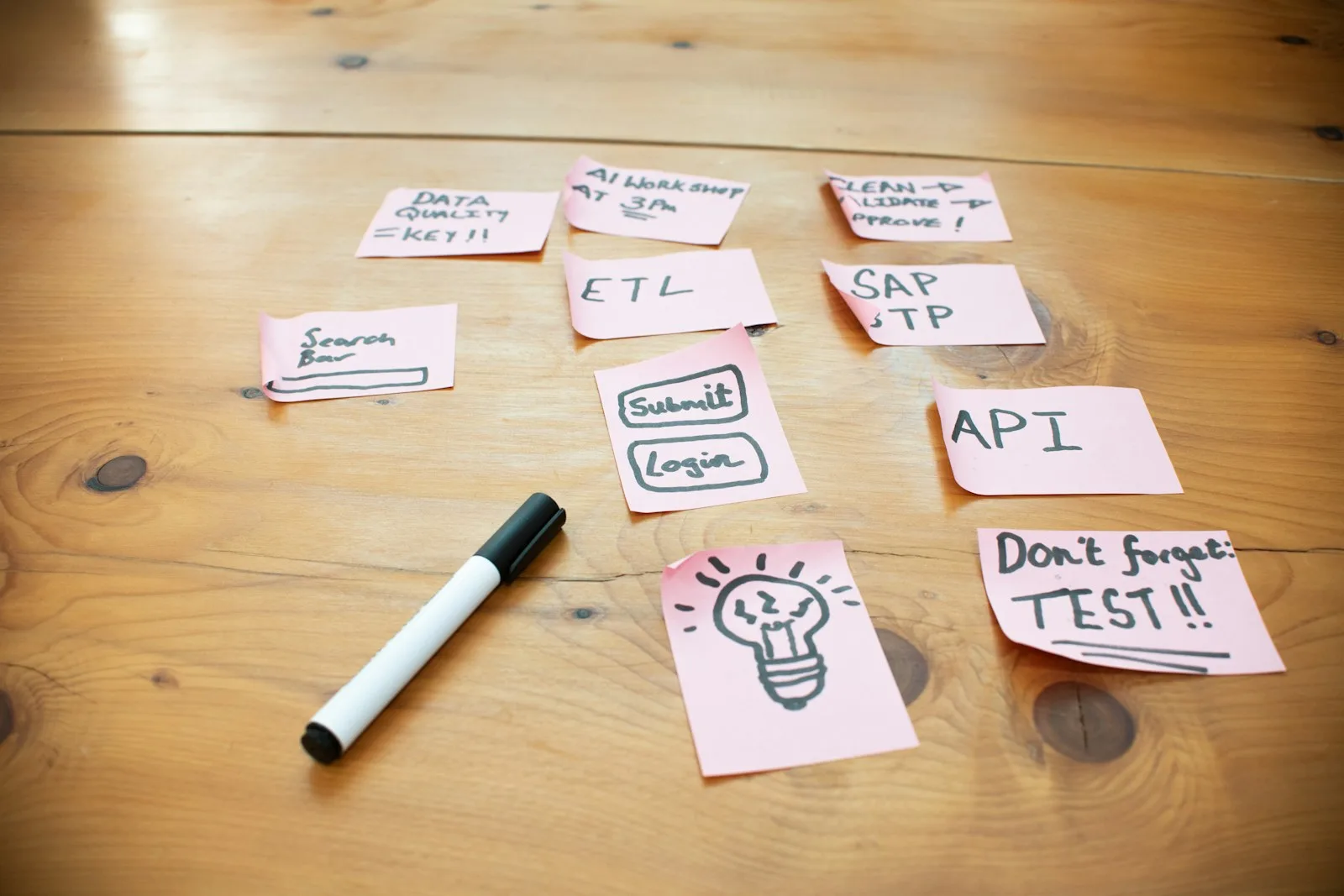 Notas organizadas sobre una mesa para definir distintos flujos de automatización